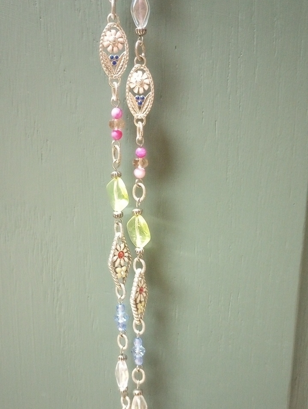 Brighton Silver-Tone Multicolor Bead Station Necklace - Blue Green Pink Yellow - Picture 1 of 8